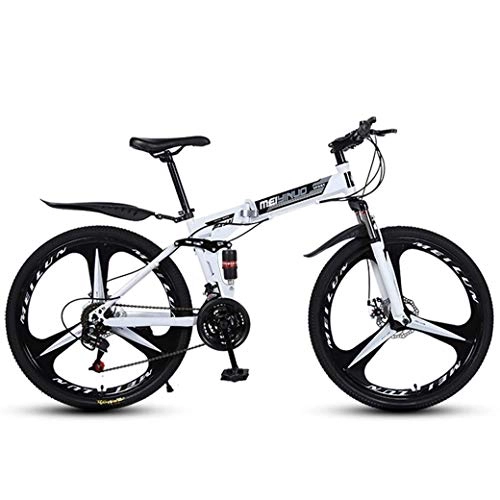Bici pieghevoli : YANGHAO-Mountain bike per adulti- 26 "Bici da montagna da 21 velocità per adulti, telaio a sospensione integrale in alluminio leggero, forcella a sospensione, freno a disco, bianco, c YDLZZXC-09