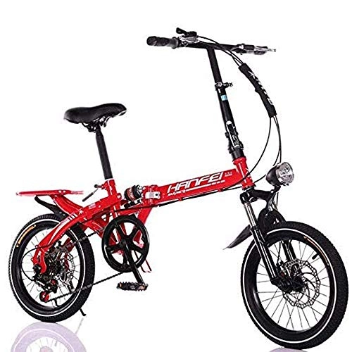 Bici pieghevoli : YANGMAN-L Folding Bike, di 6-velocità in Bicicletta Pieghevole Donne Bici Adulta Student Car Bike Leggero ad Alta Acciaio al Carbonio Telaio, Rosso, 16inch