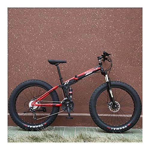 Bici pieghevoli : YIWU 24" Fat Tire 4.0 7 / 21 / 24 velocità Pieghevole-Frame Mountain Beach Esterno della Bici Pieghevole della Bicicletta (Colore : Red Black, Number of speeds : 21)