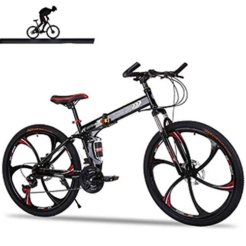 Bici pieghevoli : YOUSR Bicicletta da 26 Pollici da 21 Pollici con Telaio in Alluminio per Mountain Bike a Sospensione Completa Black