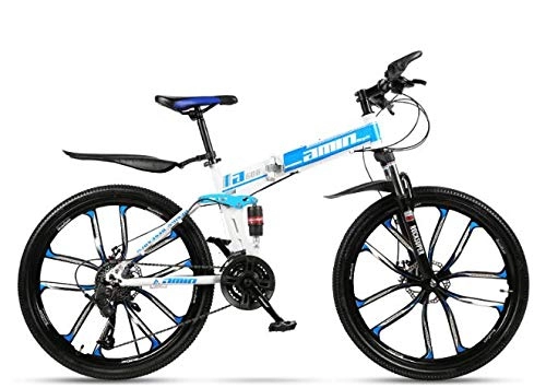 Bici pieghevoli : YPLDM G4 Mountain Bike 21 Speed ​​Steel Frame 26 Pollici Ruote Dual Bike Pieghevole a Sospensione, Blu