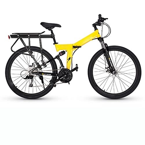 Bici pieghevoli : YXGLL Mountain Bike Pieghevole da 27, 5 Pollici Freni a Disco Meccanici per Bicicletta a Doppio Assorbimento degli Urti a 27 velocità con Ripiani (Yellow a)