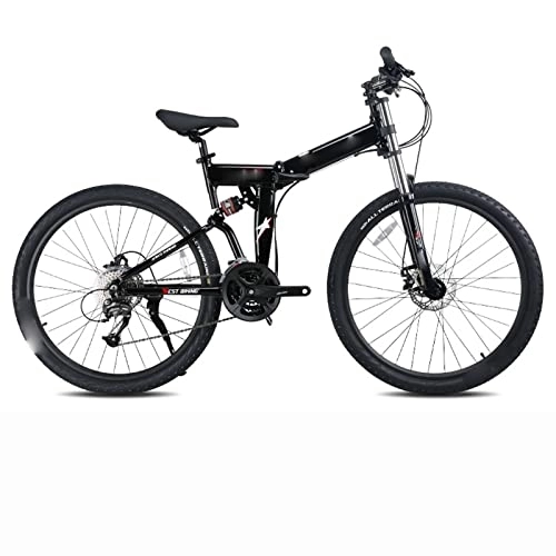 Bici pieghevoli : YXGLL Mountain Bike Pieghevole da 27, 5 Pollici Freni a Disco Meccanici per Bicicletta a Doppio Assorbimento degli Urti a 27 velocità; per spiagge o Neve (Black)
