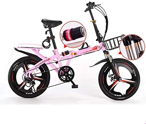 Bici pieghevoli : zhouzhou666 - Biciclette pieghevoli leggere e pieghevoli, da uomo, mini donna, bicicletta da città con sistema di piegatura per bicicletta, sedile e maniglia regolabile, Rosa