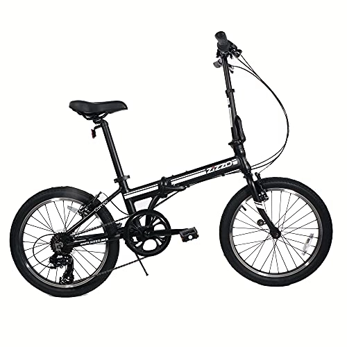 Bici pieghevoli : ZiZZO Campo - Bicicletta pieghevole da 20" con Shimano a 7 velocità, attacco regolabile, telaio in alluminio leggero (nero)