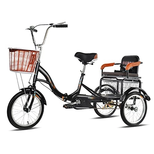 Bici reclinates : ZCXBHD 3 ruote per adulti con cestino per la spesa e sedile posteriore triciclo Trike City Bicycle per anziani persone sportive all'aria aperta (colore: nero, dimensioni: 16 pollici)