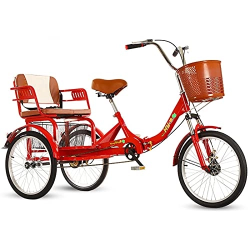 Bici reclinates : ZCXBHD triciclo per adulti a tre ruote, a velocità singola, 50 cm, per adulti e trike, con cestino per la spesa e sedile posteriore per lo shopping (colore: rosso)