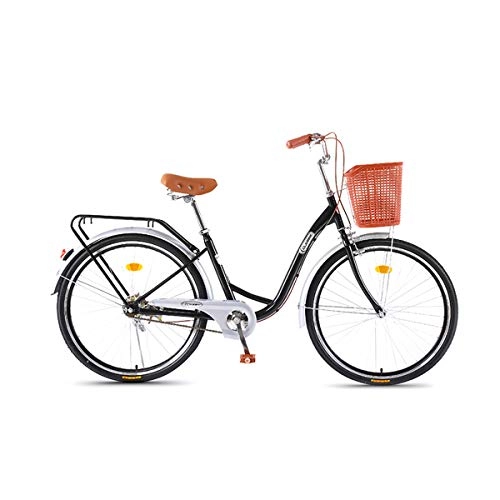 Biciclette da città : 26" Bicicletta da Città Donna con Cesto, Comfort Bike, 7 velocità