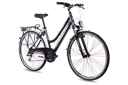 Biciclette da città : 28 pollici di lusso in alluminio City Bike Trekking ruota da ciclismo da donna chrisson intouri Lady con 24 G SHIMANO NERO MATT