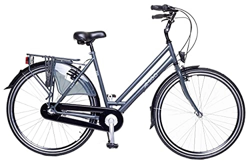 Biciclette da città : Amigo Bright - Bici da città per donna 28 pollici - Adatto da 170-175 cm - Cambio Shimano a 3 velocità - Citybike con freno a mano, Campanello, Cavalletti e Luci - Grigio