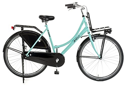 Biciclette da città : Amigo Eclypse - Bici da città per donna 28 pollici - Adatto da 170-180 cm - Citybike con freno a mano, Freno a contropedale, portapacchi anteriore, luci e supporto per bici - Blu / Nero