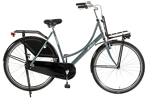 Biciclette da città : Amigo Eclypse - Bici da città per donna 28 pollici - Adatto da 170-180 cm - Citybike con freno a mano, Freno a contropedale, portapacchi anteriore, luci e supporto per bici - Grigio / Nero