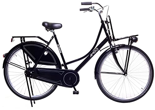 Biciclette da città : Amigo Eclypse - Bici da città per donna 28 pollici - Adatto da 170-180 cm - Citybike con freno a mano, Freno a contropedale, portapacchi anteriore, luci e supporto per bici - Nero