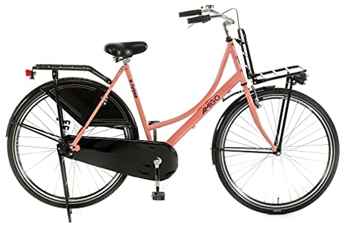 Biciclette da città : Amigo Eclypse - Bici da città per donna 28 pollici - Adatto da 170-180 cm - Citybike con freno a mano, Freno a contropedale, portapacchi anteriore, luci e supporto per bici - Rosa / Nero