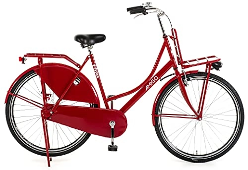 Biciclette da città : Amigo Eclypse – Bicicletta da donna – 28 pollici – Adatto a partire da 175 – 185 cm – City bike con freno a mano, contropedale, portapacchi anteriore, illuminazione e cavalletto – rosso