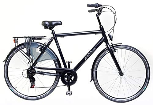 Biciclette da città : Amigo Moves - Bici da città per uomo 28 pollici - Cambio Shimano a 6 velocità - Citybike con freno a mano, Campanello per Bicicletta, Cavalletti per bicicletta e Luci per Bicicletta - Nero