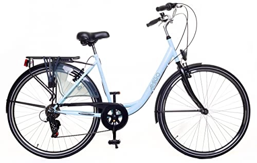 Biciclette da città : Amigo Style – City Bike per donna – Bicicletta da donna 28 pollici – Adatto a partire da 180 – 185 cm – cambio Shimano a 6 marce – City bike con freno a mano, illuminazione e cavalletto – Blu