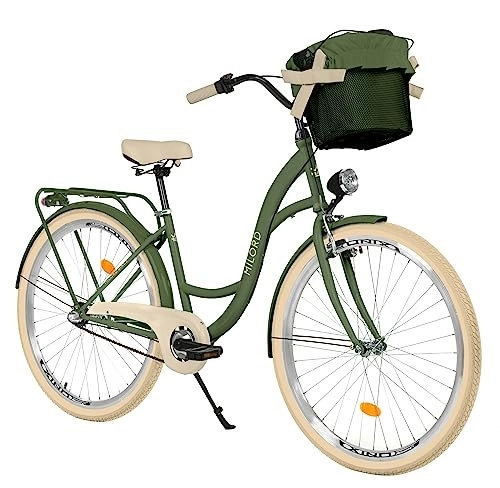 Biciclette da città : Balticuz OU Bicicletta comfort con cestino, bicicletta olandese, bicicletta da donna, City bike, retrò, vintage, 28 pollici, verde crema, 3 marce