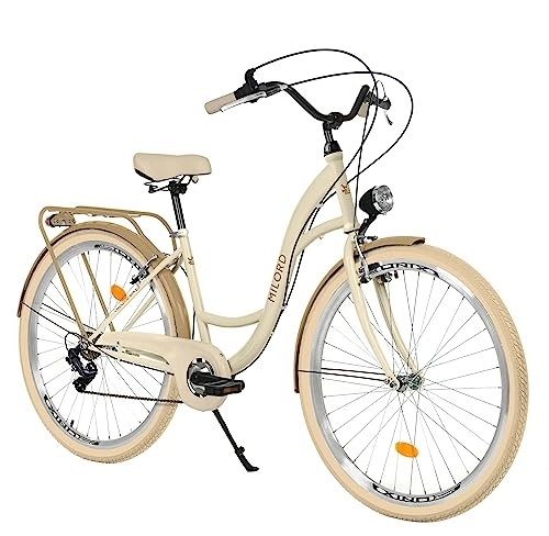 Biciclette da città : Balticuz OU Bicicletta comfort con supporto posteriore, bicicletta olandese, bicicletta da donna, City bike, retrò, vintage, 26 pollici, crema marrone, 7 marce