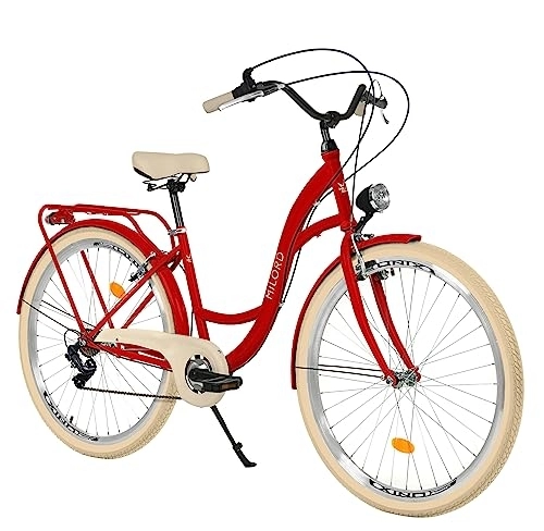 Biciclette da città : Balticuz OU Bicicletta comfort con supporto posteriore, bicicletta olandese da donna, City bike, retrò, vintage, 28 pollici, rosso, 7 marce