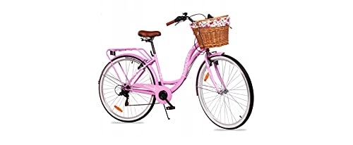 Biciclette da città : BDW Bicicletta da donna da 28 pollici, da città, da donna, da città, da città, da donna, da città, da trekking, 3 marce, cestino KOSTELNOS (rosa)