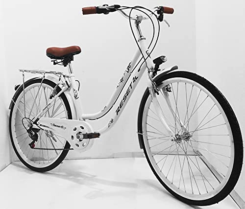 Biciclette da città : Bici da donna 26'' pollici da città, bicicletta city bike bianca nera cambio a 7v velocità (Bianco)