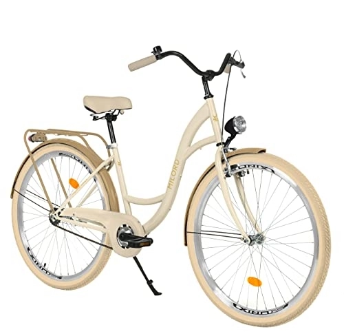 Biciclette da città : Bici da donna in stile vintage, 26 pollici, colore: crema / marrone