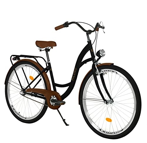 Biciclette da città : Bici da donna in stile vintage, 26 pollici, nero / marrone, cambio Shimano a 3 marce