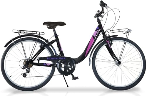 Biciclette da città : BICI MISURA 26 DONNA AURELIA DINO BIKES DA PASSEGGIO FEMMINILE TELAIO VENERE BICICLETTA CITY CAMBIO SHIMANO 6V MADE IN ITALY ART. 604R (NERO FUXIA)