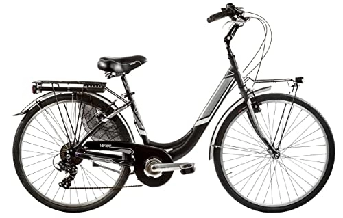 Biciclette da città : BICI MISURA 26 DONNA DA PASSEGGIO FEMMINILE VENERE TELAIO ALLUMINIO BICICLETTA CITY CAMBIO SHIMANO 6V MADE IN ITALY ART. A-VEN26X175CC (NERO OPACO)