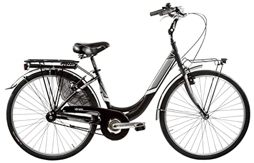 Biciclette da città : BICI MISURA 26 DONNA DA PASSEGGIO FEMMINILE VENERE TELAIO ALLUMINIO BICICLETTA CITY SENZA CAMBIO 1V MADE IN ITALY ART. A-VEN26X175SC (NERO OPACO)