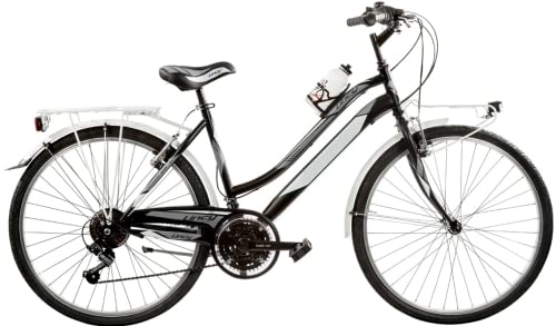 Biciclette da città : BICI MISURA 26 DONNA MTB CITY BIKE COMPLETA LINCY BICICLETTA RAGAZZA CAMBIO SHIMANO 18V MADE IN ITALY ART. LY26C18V (40 CM, NERO ARGENTO)