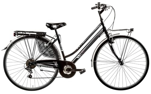 Biciclette da città : BICI MISURA 28 DONNA DA PASSEGGIO FEMMINILE DA città MOVING BICICLETTA CITY BIKE CAMBIO SHIMANO 6V MADE IN ITALY ART. MOV28D6V (NERO OPACO)