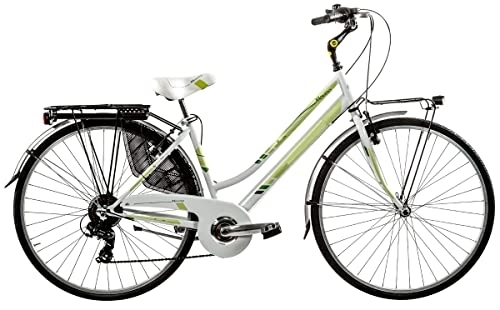 Biciclette da città : BICI MISURA 28 DONNA DA PASSEGGIO FEMMINILE DA città MOVING LUSSO BICICLETTA CITY BIKE CAMBIO SHIMANO 6V MADE IN ITALY ART. MOV28D6VL (BIANCO VERDE LIME)