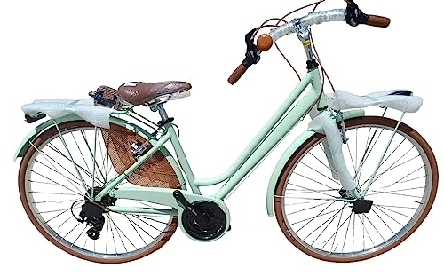 Biciclette da città : BICICLETTA 28 DONNA TELAIO ALLUMINIO VINTAGE FEMMINILE CITY BIKE CAMBIO SHIMANO 21V MADE IN ITALY MOD. VINTAGE21VD CASADEI -COLORE VERDE PASTELLO