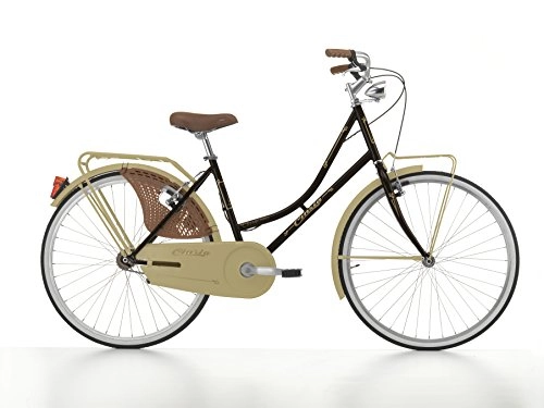 Biciclette da città : Bicicletta Cicli Cinzia Classic Donna, Telaio in acciaio, Single Speed, 26 pollici, taglia 44, Black / Gold Grey