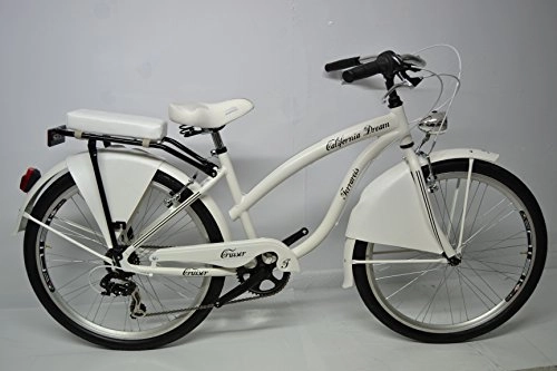 Biciclette da città : Bicicletta Cruiser Custom Chopper 26 Alluminio 6v Bianca Nera Totalmente Personalizzabile