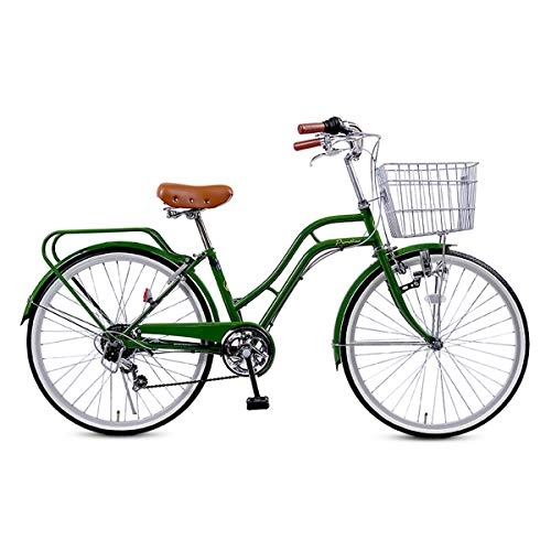 Biciclette da città : Bicicletta da Citt per Adulti Shimano da 6 Pollici Leggera da 6 velocit Bici da Citt da Donna con Cesto Stile retr Bici Olandese per Guida in Citt E Pendolarismo, Olive Green