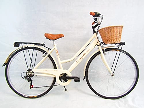 Biciclette da città : Bicicletta da Donna Bici City Bike da Passeggio 28'' con Cambio Vintage Retro' Beige Cesto Vimini