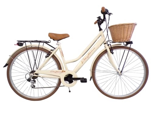 Biciclette da città : Bicicletta da Donna Bici da Città City Bike da Passeggio 28'' con Cambio Vintage Retro' Beige Cesto Vimini