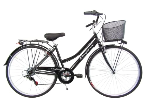 Biciclette da città : bicicletta da donna bici da passeggio city bike 28'' trekking cambio 6 velocita' con cesto anteriore (nero)