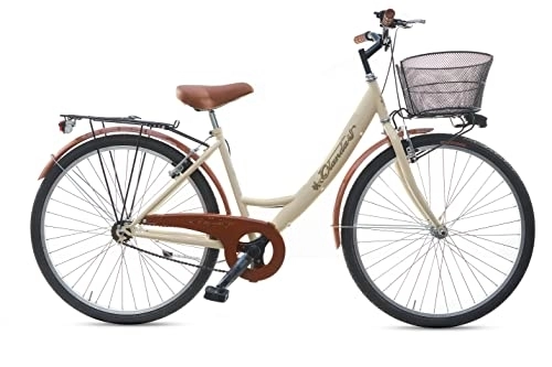 Biciclette da città : Bicicletta Donna da Passeggio Beige Monotubo Misura 26 Bici da città Vintage Retrò con Cestino