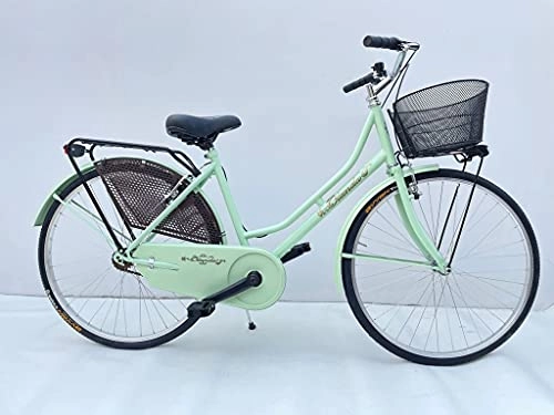 Biciclette da città : Bicicletta Donna da Passeggio Olanda Misura 26 Bici da città Vintage retrò con Cestino Verde Acqua