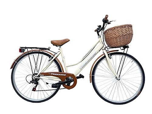 Biciclette da città : Bicicletta Donna da Passeggio Olanda Misura 28 Bici da città Vintage retrò con Cestino in Vimini Beige Con Cambio