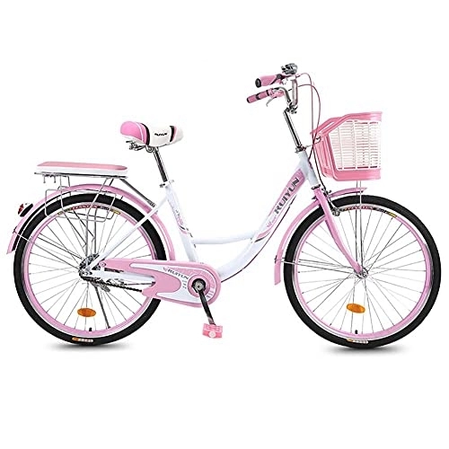 Biciclette da città : Biciclette da crociera complete, Bicicletta da crociera da 26 pollici da spiaggia per donna-Bicicletta retrò classica con cestini e portapacchi posteriori Comoda (Color:Pink, Size:26in)