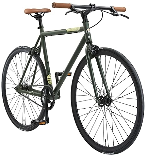Biciclette da città : BIKESTAR Bici da Città Citybike Single Speed Fixie 28" | CTB Bici da Strada Telaio 53 cm Retro Vintage | Verde