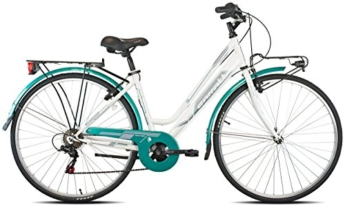 Biciclette da città : Carratt 481 TRK TZ50, City Bike Donna, Bianco / Verde, 44