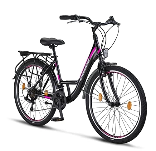 Biciclette da città : Chillaxx Bike Strada Premium City Bike da 26 e 28 pollici, bicicletta per ragazze, ragazzi, uomini e donne, cambio a 21 marce, bicicletta olandese (26 pollici, freno a V nero)