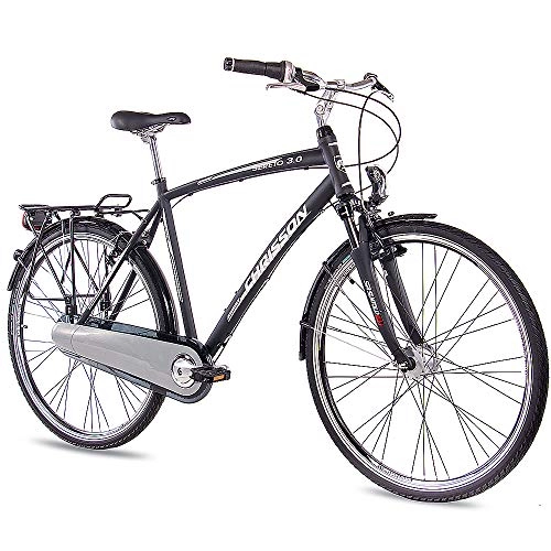 Biciclette da città : CHRISSON - Bicicletta da città da uomo, 28", Sereto 3.0, con cambio Shimano Nexus a 7 marce, freno a contropedale e dinamo a mozzo, forcella ammortizzata Suntour, colore: nero
