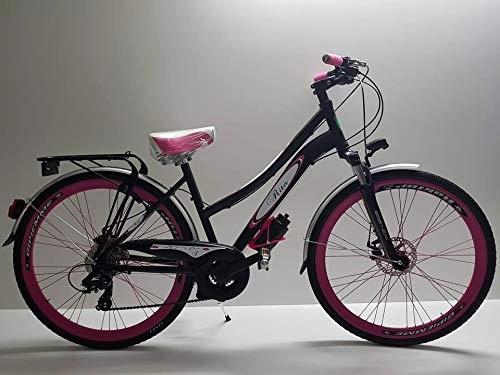 Biciclette da città : Cicli Ferrareis Bici da Donna Bicicletta City Bike Donna in Alluminio Personalizzabile Nera e Fucsia